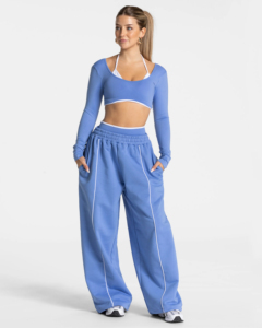 Pantalon de jogging d'hiver pour femme de haute qualité, taille mi-haute, coupe ample, 100 % coton, respirant, écologique, bleu clair - Product Image 2