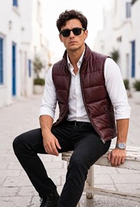 Blouson Bomber d'Hiver pour Homme, Couleur Bordeaux, Coupe Slim, Tissu en Toile Rempli de Polyester, Coupe-Vent, Vêtement d'Extérieur - Product Image 5