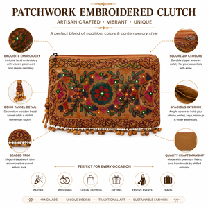 Handmade <b>Patchwork</b> Embroidered Clutch <b>Bag</b> Vintage Boho Ethnic Evening Purse Women's Fashion Envelope Handbag Gift - Product Image 5