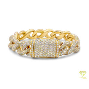 สร้อยข้อมือโมอิสซาไนต์แบบโซ่คิวบาหนักพิเศษ ประดับด้วยพลอย VVS ฝังด้วยมือ และดีไซน์เครื่องประดับฮิปฮอปสีทองเหลือง - Product Image 6