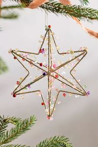 Star Shape Metal Christmas Ornament With Beads Handicraft Decor - Product Image 1
