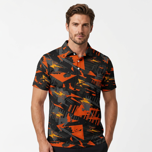 Men's Black <b>Orange</b> Geometric Pattern <b>Polo</b> Shirt Short Sleeve Casual Wear - Product Image 4