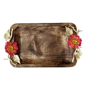 Ensemble de plateaux de service rectangulaires en bois faits à la main avec poignées en métal doré antique pour la décoration de la maison et l'utilisation en cuisine au prix le plus bas - Product Image 6