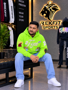 Sudadera con capucha verde neón personalizada para hombre, estilo urbano, con bordado gráfico, forro polar oversize y parches, ropa deportiva OEM - Product Image 3