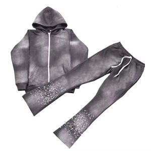 Unisex <b>Black</b> Hooded Tracksuit Set With Dot Print Full Length Pants And <b>Zipper</b> <b>Hoodie</b> Casual Autumn Wear Breathable - Product Image 5