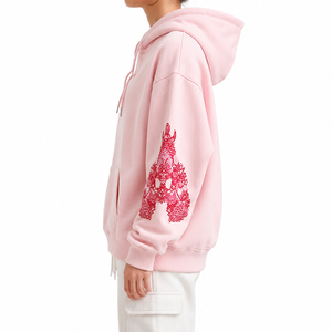 <b>Pink</b> Hooded Fleece <b>Sweatshirt</b> Oversized Breathable Sleeve Casual Unisex Knitted Cotton Winter Wear High Quality - Product Image 2