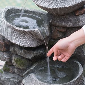 Fontaine d'eau en pierre autoportante à 4 niveaux, 19x15x31,5 pouces, intérieur/extérieur, avec éclairage LED, bol en polyrésine - Product Image 6