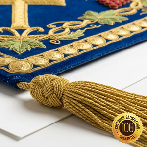 Épigonation de prêtre orthodoxe brodée à la main bleue avec pompons dorés, vêtement liturgique personnalisable - Product Image 5