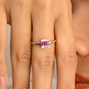 14K White Gold Invisible <b>Set</b> <b>Square</b> Ruby and Cushion Cut Diamond Wedding Ring - Product Image 1