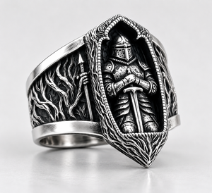 Anillo Unisex de Plata de Ley 925 con Espada de Caballero Medieval Gótico Cristiano Oxidado en Negro de Bindi Jewels - Product Image 3