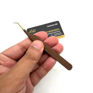 Pinza para Pestañas de 45 Grados en Color Marrón Dorado, Pinza de Acero Inoxidable de Precisión con Logotipo Personalizado para Extensión de Pestañas de Volumen - Product Image 6