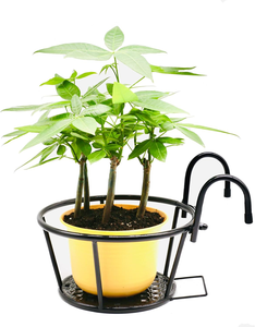 Pot de fleurs suspendu en métal noir avec support inférieur pour balcon, fenêtre, patio et plantes d'extérieur - Product Image 4