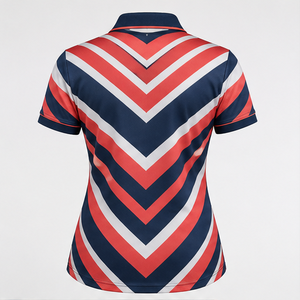 Polo à manches courtes pour femme avec logo personnalisé, rouge, blanc, bleu foncé, chevron, séchage rapide, sublimation, vêtements de sport pour le golf - Product Image 2