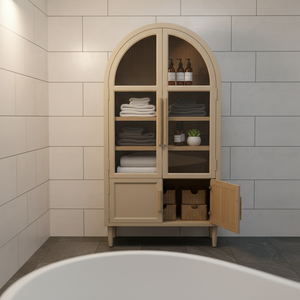 Meuble de rangement écologique en bois d'hévéa et placage de chêne MDF, 4 compartiments, portes à battants, table d'appoint/bouclette moderne pour salon - Product Image 4