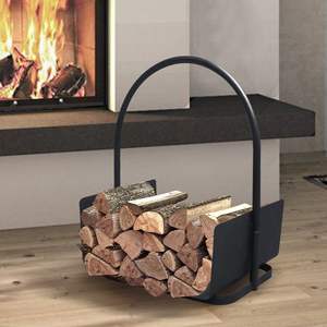 Portable Black <b>Fireplace</b> Log Holder with Handles Firewood Storage Log <b>Baskets</b> Accessory Set - Product Image 2