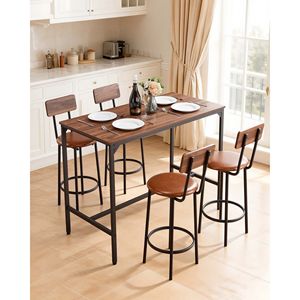 Set di 5 Pezzi: Tavolo Rettangolare da Pub 47 Pollici e Quattro Sgabelli con Design a Bordi Arrotondati, Set di Arredamento per Bar - Product Image 2