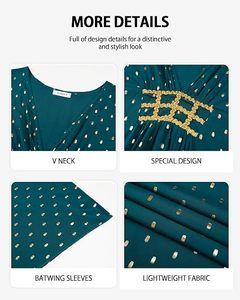 Vestido Abaya con Estampado de Lunares Color Verde Azulado, Manga Larga, Corte Holgado, Largo hasta el Suelo, Estilo Modesto, Ropa Diaria para Mujer, Talla Grande, Poliéster - Product Image 2