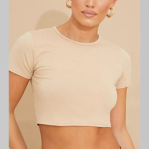Wholesale Custom Logo O-Neck 100%Cotton <b>Women's</b> Summer Casual Eco-Friendly <b>Compressed</b> Slim Fit Sport Crop <b>Top</b> Fashionable Print - Product Image 1