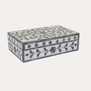 Gris et Blanc Fleur Conception Boîte À Bijoux Taille Personnalisée Couleur Résine Incrustation Boîte De Rangement Bijoux Boîte De Rangement Décoration de La Maison - Product Image 1