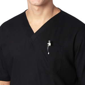 Men Black V-Neck Scrub Set Cotton Polyester Woven Hospital Uniform Needle Detection Ready - Product Image 5