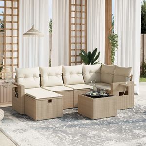 Conjunto de Sofás Modulares Grandes de Ratán Sintético Beige para Jardín, Muebles Modulares Cómodos para Exteriores - Product Image 1