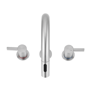 Robinet de lavabo 8 pouces nickel brossé, double poignée, design 3 trous, douchette extractible rotative à 360 degrés, siphon escamotable pour bain et douche - Product Image 2