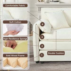 Divano Modulare Cloud con Seduta Profonda, 2 Pouf e Cuscini Morbidi, Combinazione Fai-da-Te per Soggiorno, Divanetto per Appartamento - Product Image 4