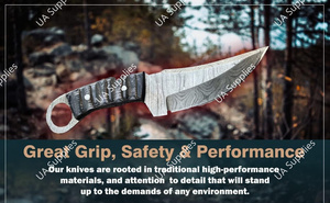 Cuchillo de acero de Damasco de espiga completa con punta de clip biselada, de alta calidad, extra afilado, con orificio para el dedo, DIY, OEM, para desollar, para camping, con agarre firme, Pakka - Product Image 2