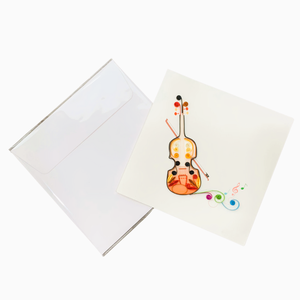 Carte en quilling classique faite à la main, thème instrument de musique violon, élégante carte en quilling avec enveloppe, cartes de vœux artisanales - Product Image 3