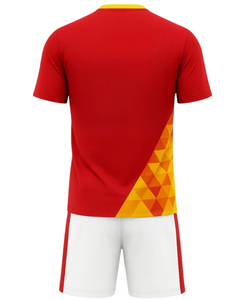 Ensemble maillot et short de football personnalisés blanc, rouge, jaune, imprimé par sublimation, polyester, uniforme sportif pour hommes, vêtements d'entraînement, équipe pro - Product Image 2