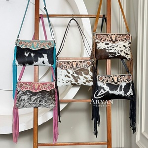 Nuevo Bolso de Cuero Genuino de Vaca con Flecos, Diseño Floral y de Toro, Hecho a Mano, de Primera Calidad, para Mujer - Product Image 1