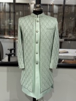 Setelan Sherwani Sutra Mewah Tradisional Pria, Panjang Selutut, untuk Pesta, Kurta Koti, Indo Western, Bandhgala, Pakaian Etnis India, Grosir