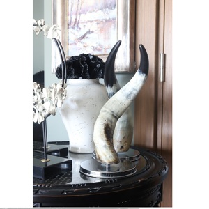 Handmade Style <b>Rustic</b> Bull Horn Decorative Piece 2Pcs Natural polished Wooden Base Tabletop Display - Product Image 4