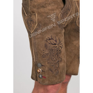 Lederhosen allemands pour hommes, style Oktoberfest, autrichien et bavarois, taille mi-haute, grande taille, en cuir de chèvre suédé - Product Image 3