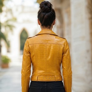 Leather Spot Women's Embossed <b>Vintage</b> Slim Fit Quilted <b>Motorcycle</b> <b>Jacket</b> | Eco-Friendly Winter with Silk Lining - Product Image 3