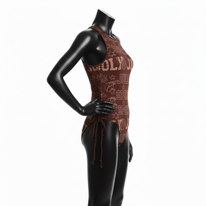 ชุดว่ายน้ำลายกราฟิกสีน้ำตาล ผ้าสแปนเด็กซ์ไนลอน 220 GSM ระบายอากาศได้ดี ยืดหยุ่น ผูกด้านข้าง พร้อมโลโก้สั่งทำพิเศษสำหรับผู้หญิง - Product Image 4