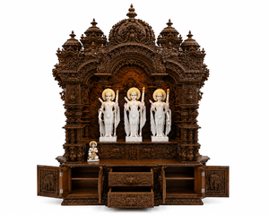 Luxury Ram Darbar Wooden Pooja Temple for USA Traditional Hindu Pooja <b>Mandir</b> for Home with Storage Drawers Sagwan Wood Puja Ghar - Product Image 4