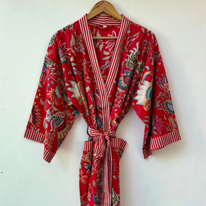 Bata Kimono de Algodón Suave con Estampado de Dibujos Animados para Mujer, Camisón de Verano Hecho a Mano ODM con Cuello en V y Cintura Elástica de Longitud Completa - Product Image 1