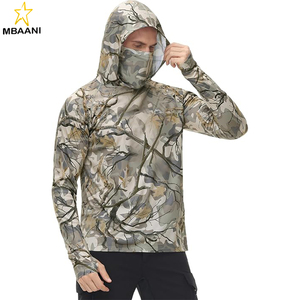Chemises de chasse pour hommes avec masque - Chemise à capuche de pêche à manches longues camouflage UPF 50+ avec cordon de serrage réglable - Product Image 6