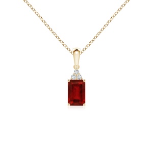 Collar de Oro Sólido de 14K con Colgante de Rubí Rojo Natural de Corte Esmeralda de 0.5 Ctw y Cadena con Trio de Diamantes de 0.02 Ctw, Joyería Fina - Product Image 1