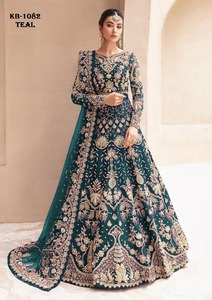 Robe de bal en organza brodée KB-1082, manches longues, col rond, longueur au sol, style vintage, couleur bordeaux et bleu ciel - Product Image 4