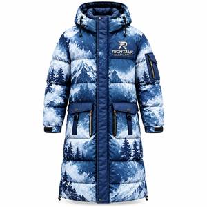 <b>Men's</b> <b>Long</b> Hooded <b>Puffer</b> Jacket Winter Windproof Thick Polyester Print Sporty Style with Zipper Closure - Product Image 2