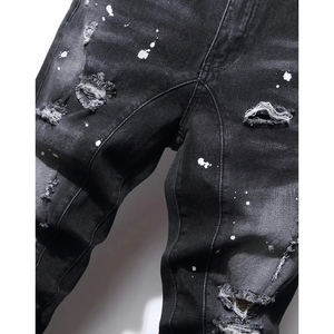 Men's New Solid Blue Denim Straight Leg Pants Casual Loose High <b>Waist</b> <b>Elastic</b> Trousers Winter <b>Jeans</b> Pant Embroidered Technics - Product Image 6
