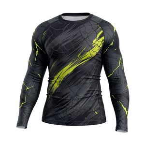เสื้อรัดกล้ามเนื้อแบบเต็มแขน 240 GSM ผลิตภายใต้แบรนด์ส่วนตัว ทำจากโพลีเอสเตอร์ผสมสแปนเด็กซ์ สำหรับแบรนด์เสื้อผ้าศิลปะการต่อสู้ - Product Image 2
