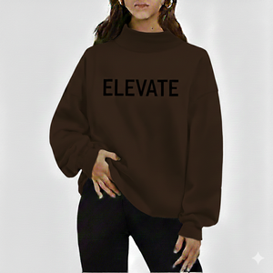 Sweat-shirt à col roulé oversize marron pour femme avec imprimé élégant, épaules tombantes, manches longues, décontracté, pour l'automne - Product Image 1