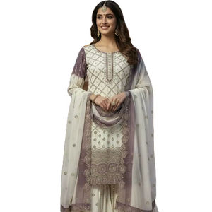 Tela Georgette Pesada, Hermoso Diseño, Color Brillante, Bordado a Mano, Traje Salwar Hasta la Rodilla a Precio de Mayoreo de SIE - Product Image 1