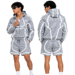 Conjunto Deportivo Personalizado para Hombre, Chaqueta Cortavientos de Nailon Tejido Estilo Hip Hop de Verano y Pantalones Cortos de Poliéster, 2 Piezas - Product Image 5