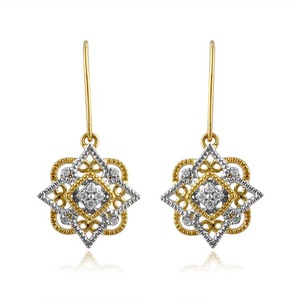 GLEAMORA ENTERPRISE Boucles d'oreilles pendantes géométriques tendance en or 14 carats bicolore avec diamants de laboratoire pour femmes |   Bijoux fins de luxe - Product Image 1