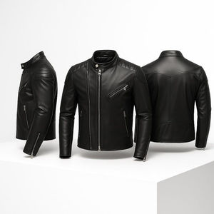 Blouson de motard noir pour homme en polyester/coton – Coupe ajustée, écologique, respirant, manteau d'hiver pour moto, motif personnalisé, logo avant décontracté - Product Image 4