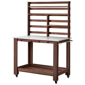 Outdoor <b>Gardening</b> Workstation 45 X 26 Stainless Steel Tabletop Potting Bench 4 Casters <b>Hooks</b> & Storage Shelves - Product Image 1